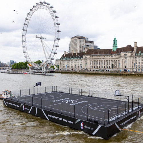 Basketball court made from pontoons on River Thames events