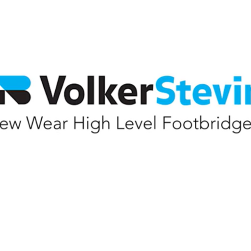 VolkerStevin logo with text underneath which reads 'New Wear high-level Footbridge' and Sunderland City Council logo in the bottom right corner.