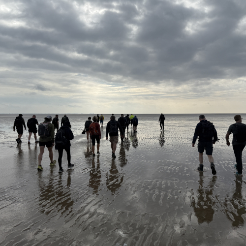 People walking on a beach.