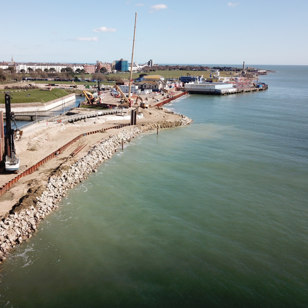 piling rig on a beach on a sunny day
